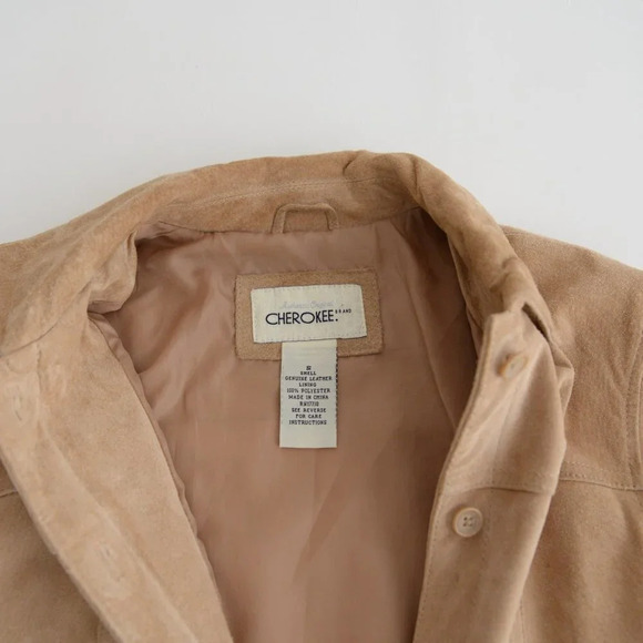 Vintage Cherokee Tan 100% Leather Suede Button Up Jacket Size Small - Picture 13 of 16